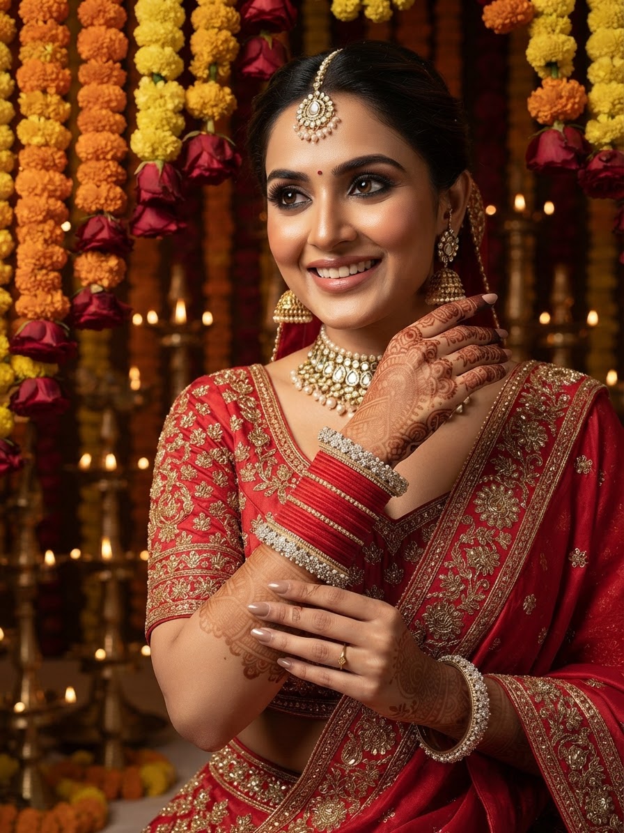 Velvet Red Stone-Embellished Kanch Churi Bangle Set