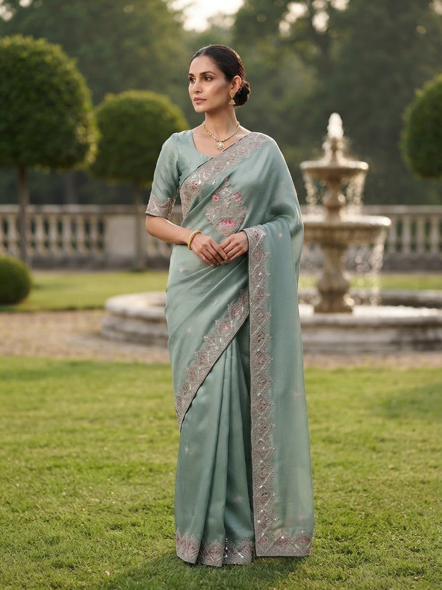 Festive woman wearing it · Royal garden lawn