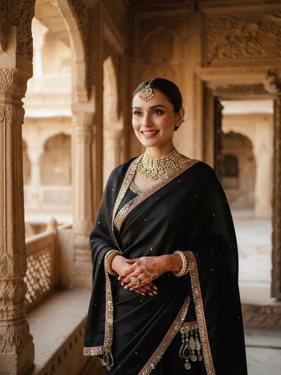 Black Pashmina Shawl with Embellished Border