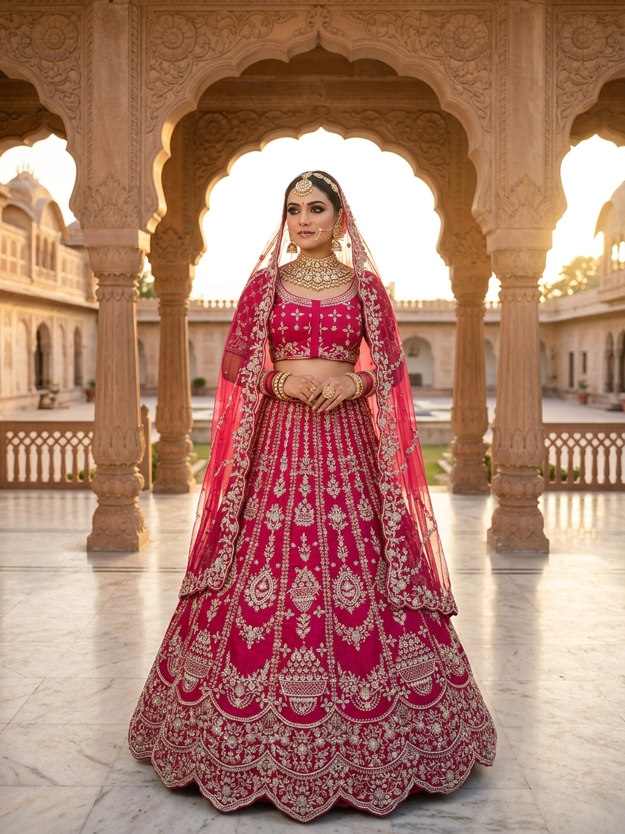 Fuchsia Pink Zardozi Bridal Lehenga