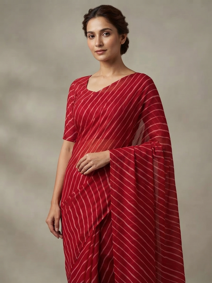 Red Leheriya Georgette Designer Saree