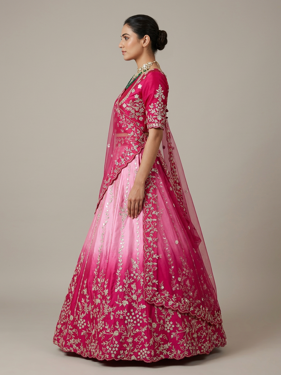 Bridal Lehnga - Anas - 1369 — Model — left side view