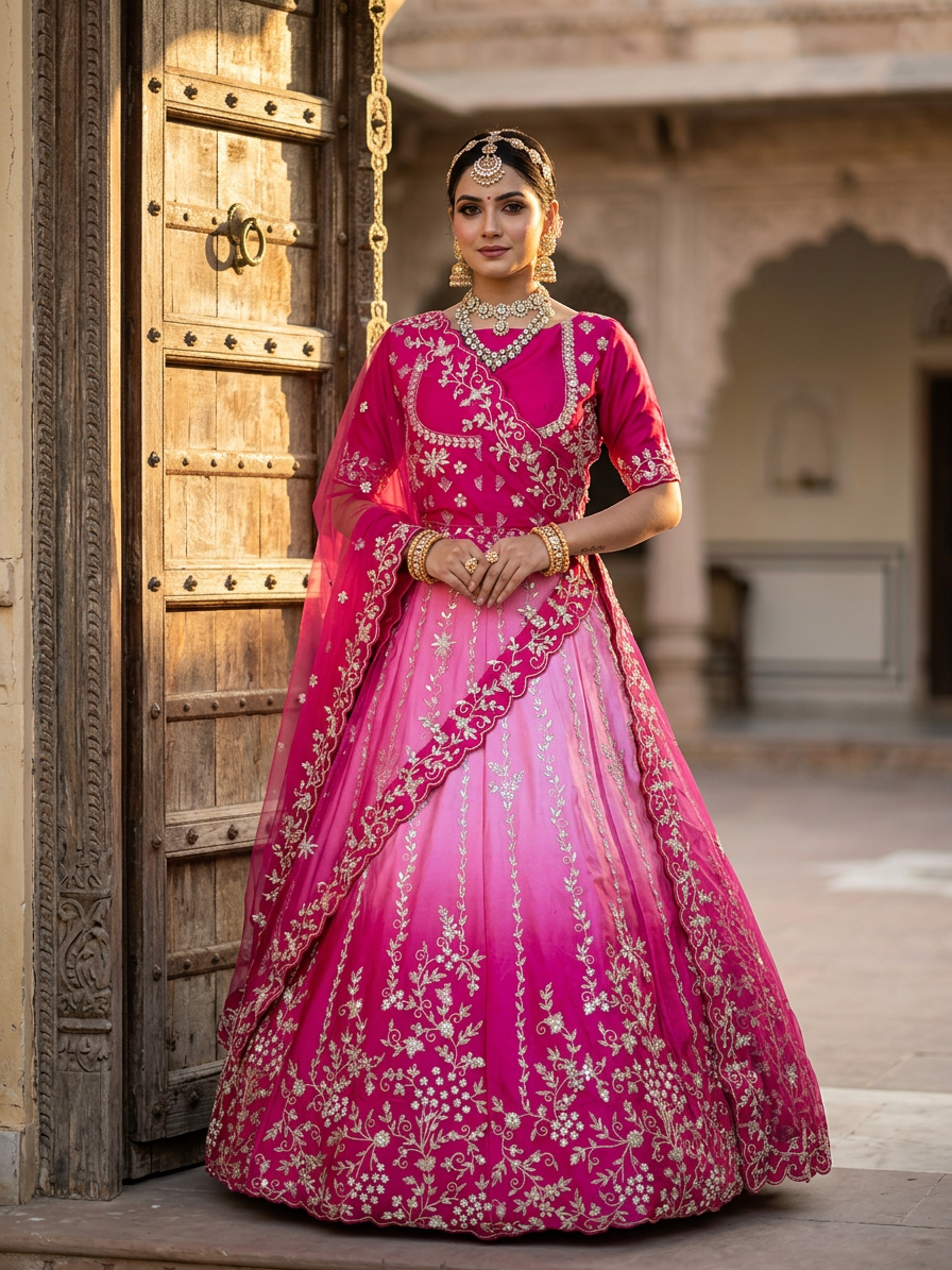 Bridal Lehnga - Anas - 1369 — Indian bride wearing it · Vintage haveli door
