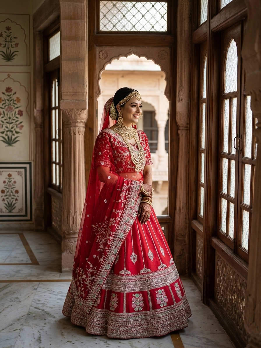 Sartaj Red Raw Silk Bridal Lehenga Set