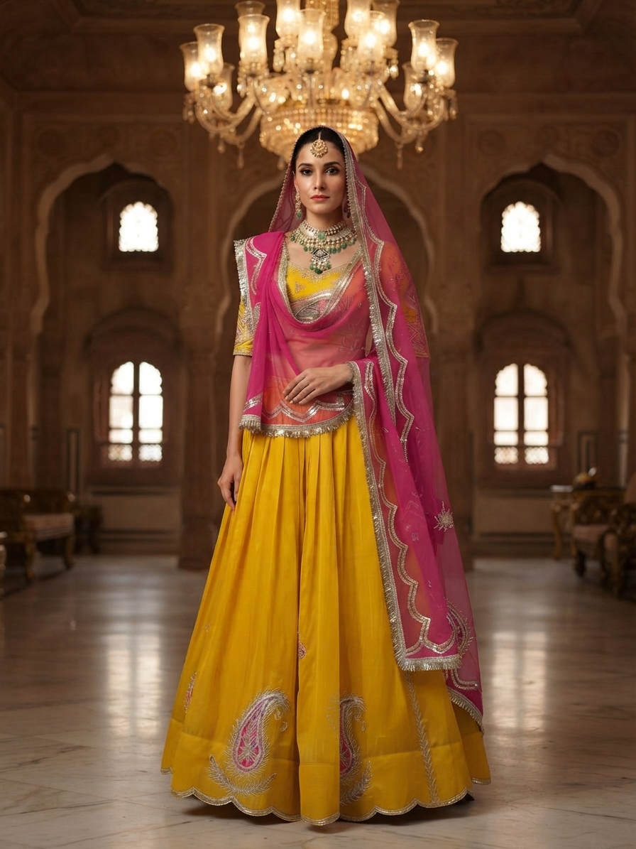 Rani Pink and Yellow Gota Patti Lehenga Set