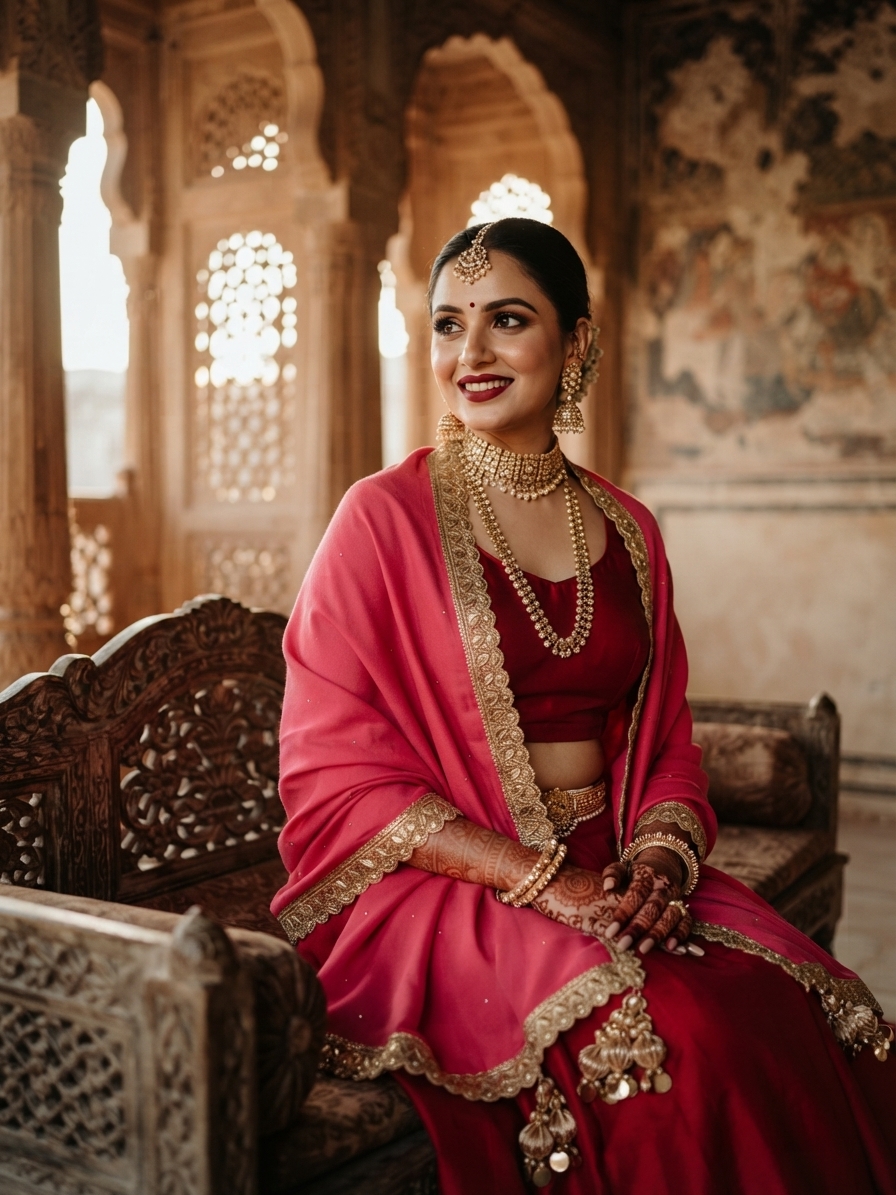 Pink Pashmina Shawl with Gold Stone Work