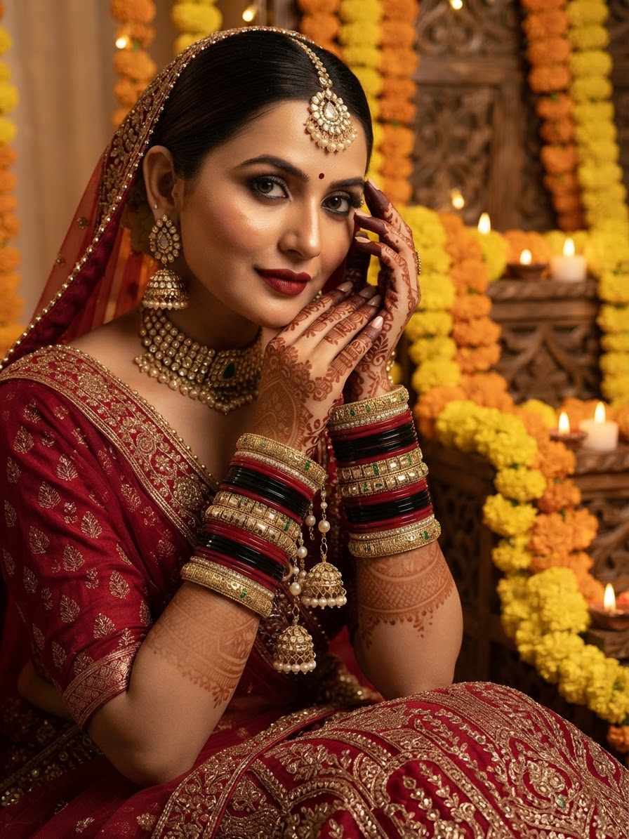 Lakh Chura Bangle Set with Hanging Jhumkas