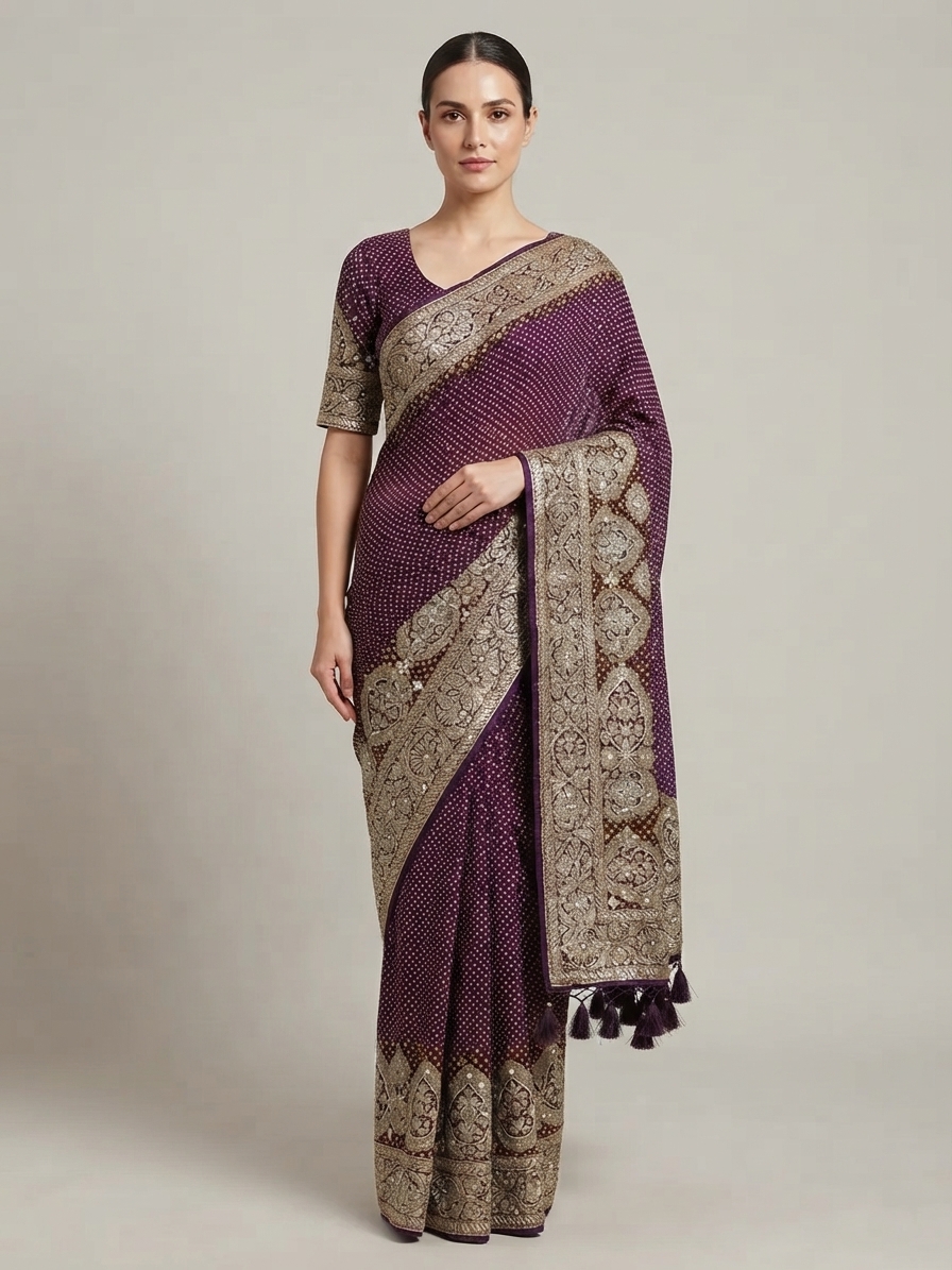 Bandhani Saree — Model — front view