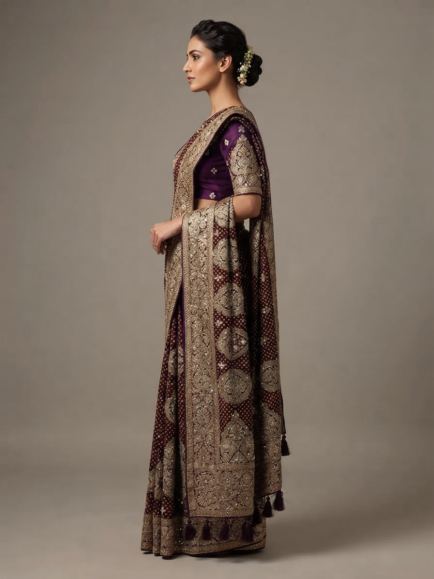 Bandhani Saree — Model — left side view