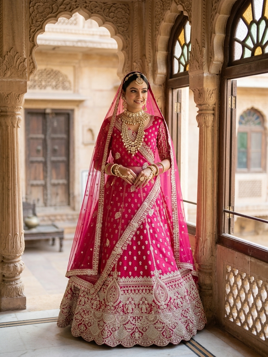 Bridal Lehnga — Indian bride wearing it · Heritage haveli