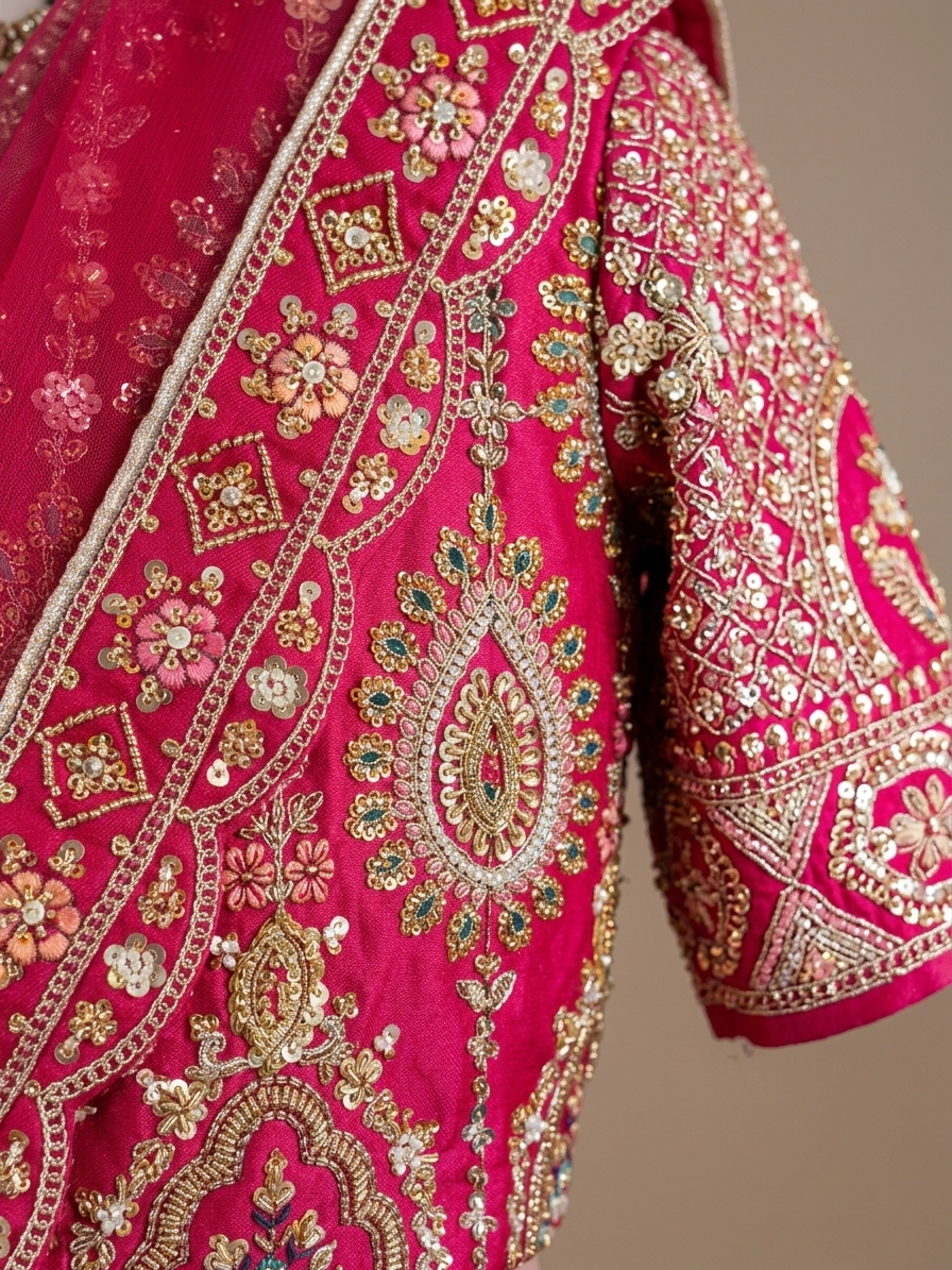 Bridal Lehnga — Macro — work close-up