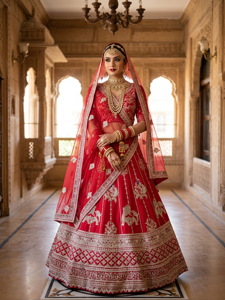Bridal Lehnga - Roshan Zari - 4 — Indian bride wearing it · Heritage haveli