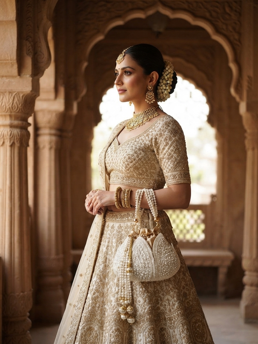Lotus Pearl Embellished Potli Bag