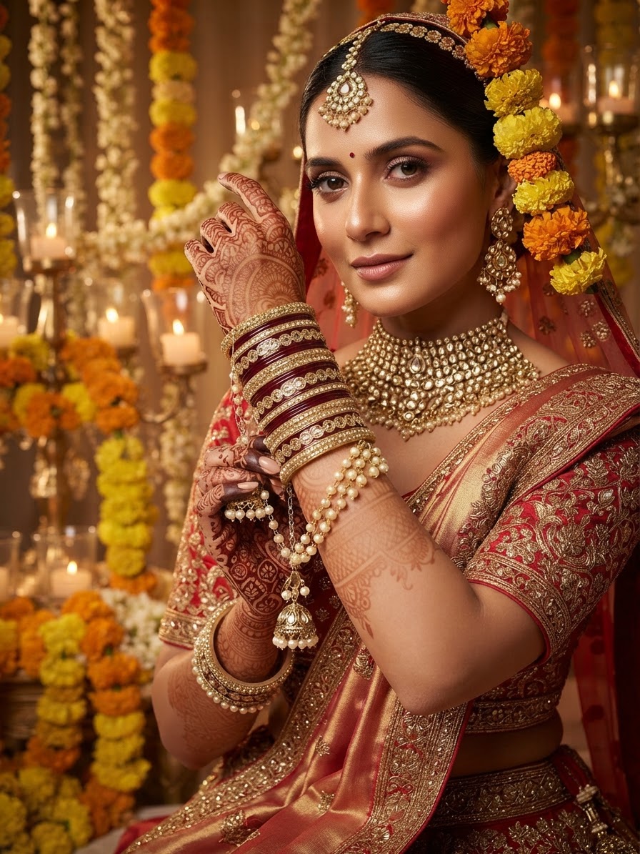 Maroon Lakh Chura Bangle Set with Pearls
