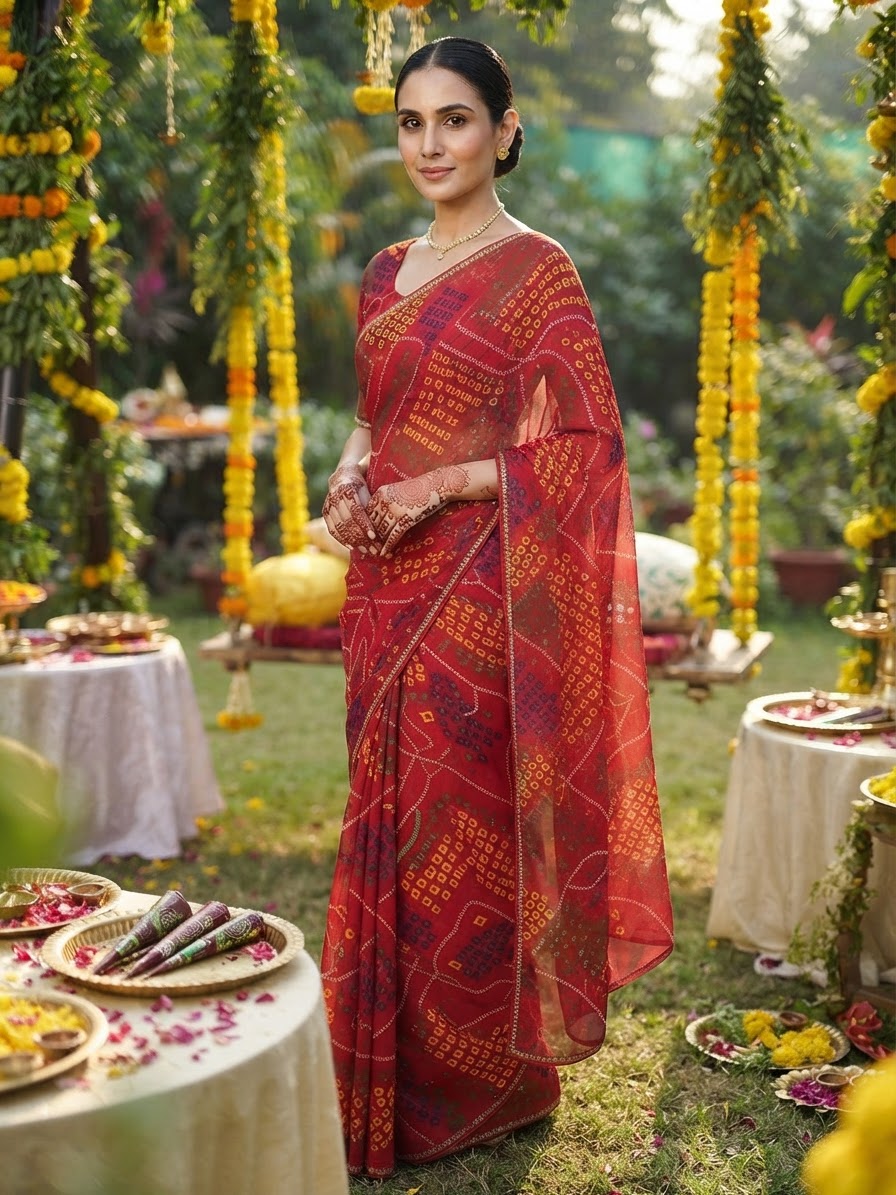 Red Georgette Printed Saree