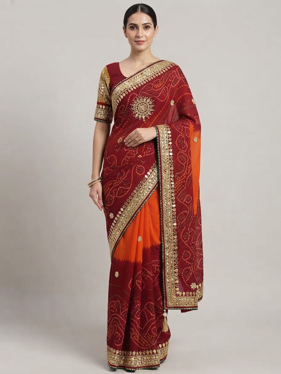Bandhani Saree — Model — front view