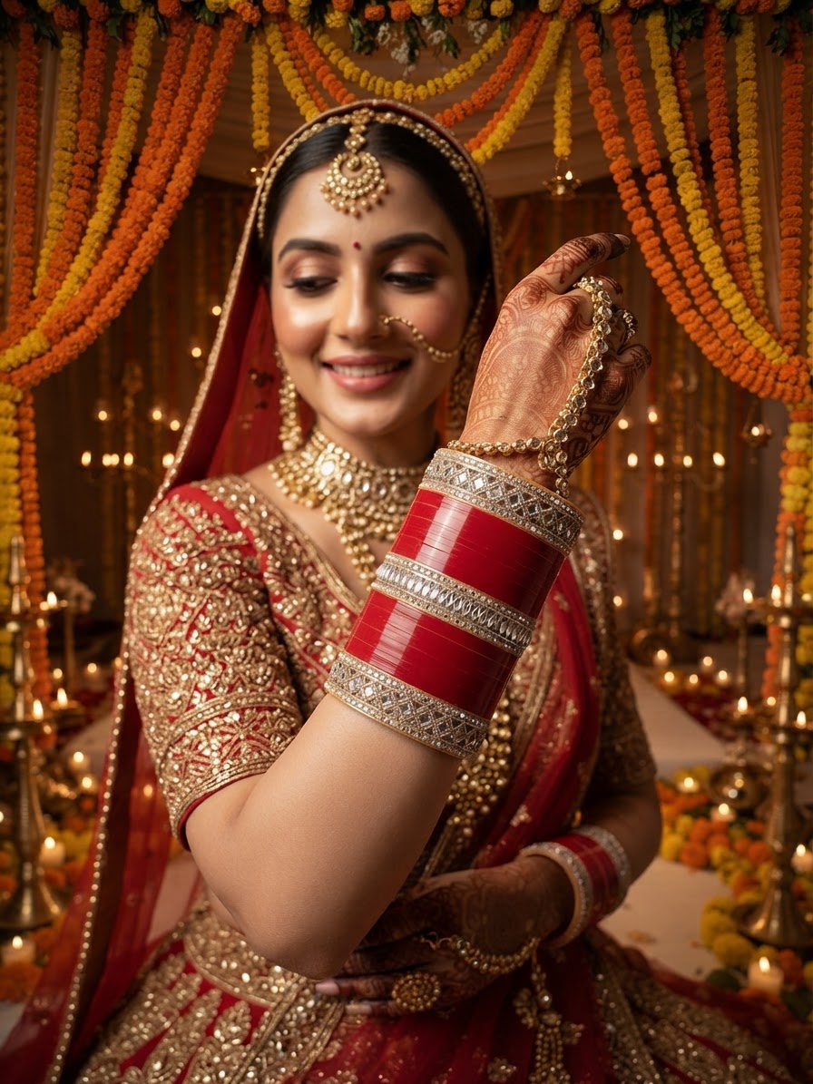 Red Seep Chura with Stone and Pearl Embellished
