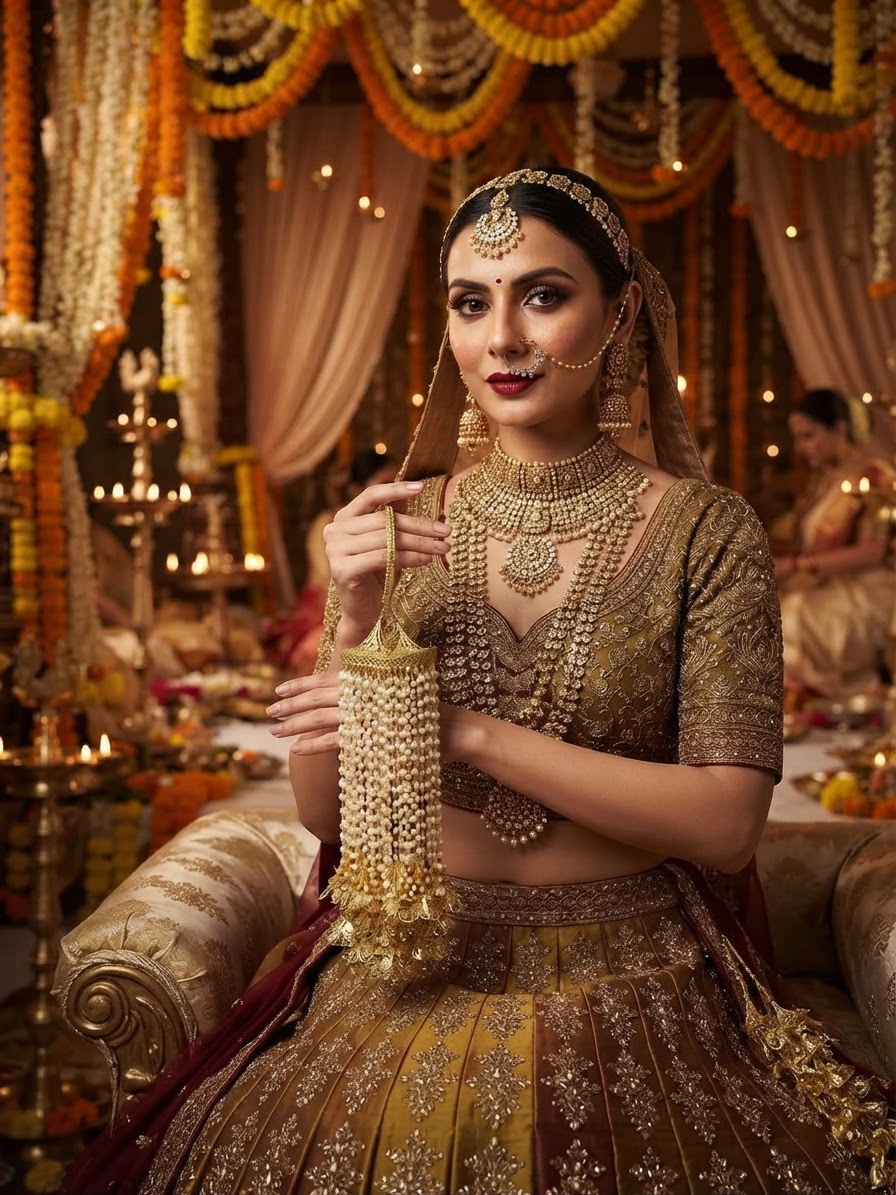 Structured Bangle Cream Gold Floral Pearl Cascade Bridal Kaleera