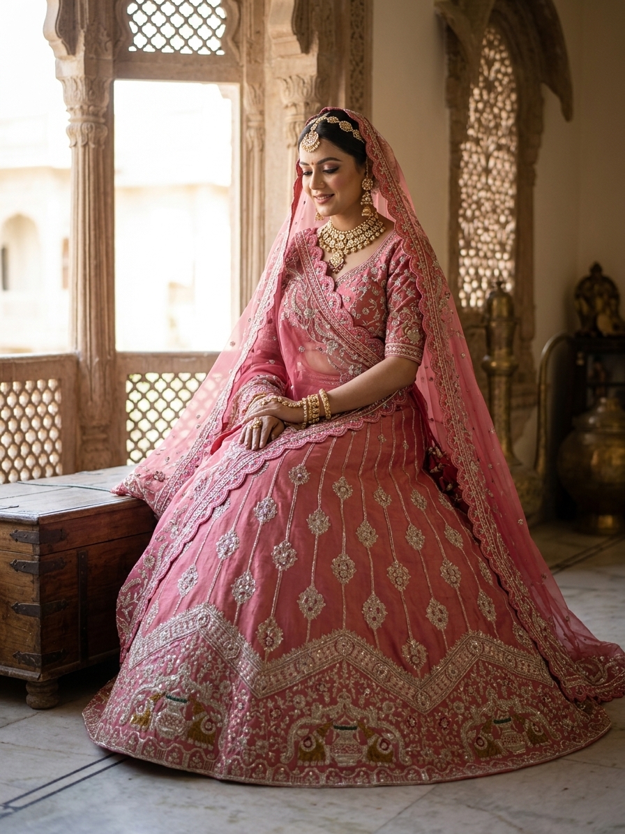Mauve Pink Zardozi Bridal Lehenga Set