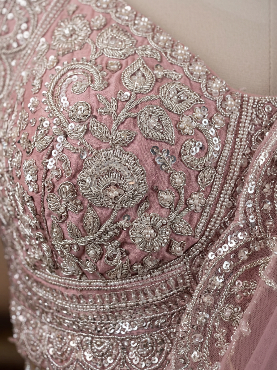 Bridal Lehnga — Macro — work close-up