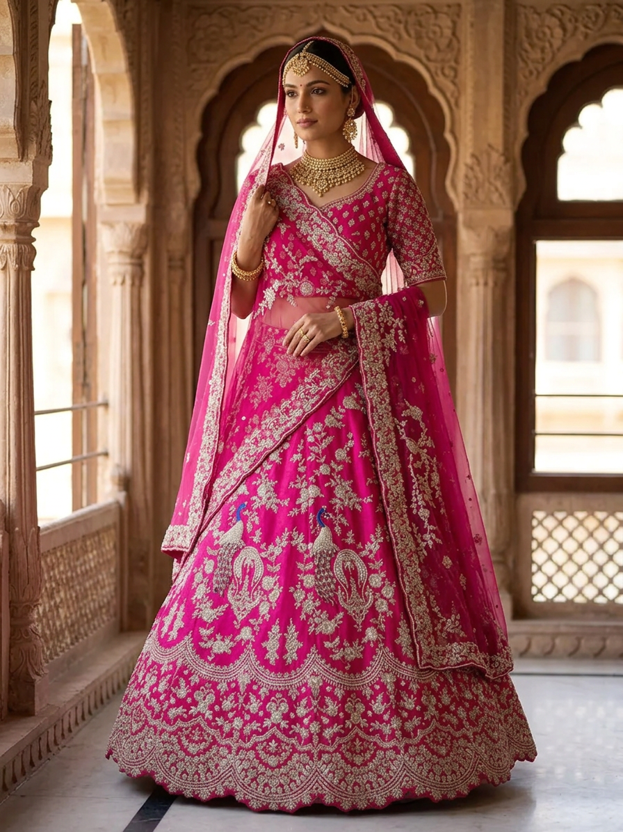 Rani Pink Zardozi Bridal Lehenga Set