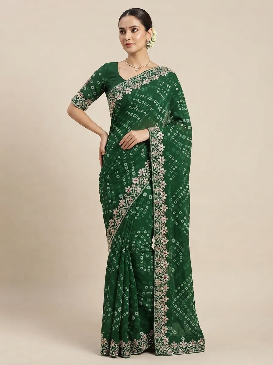 Bandhani Saree — Model — front view