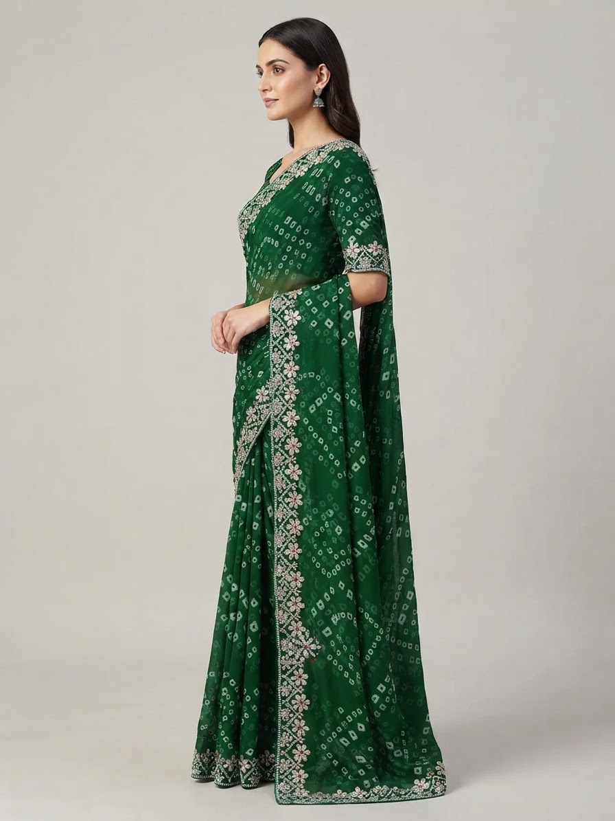 Bandhani Saree — Model — left side view