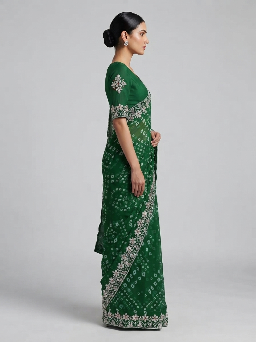Bandhani Saree — Model — right side view