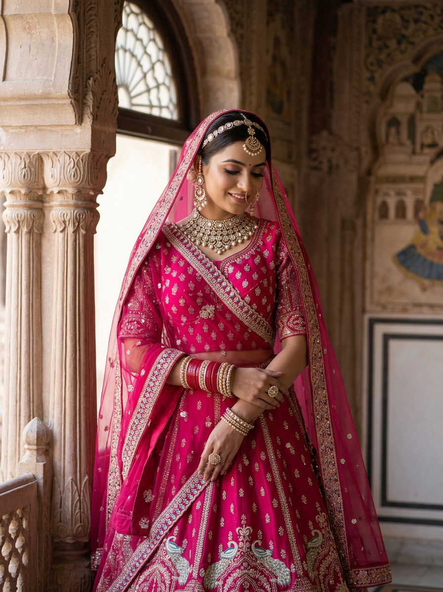 Bridal Lehnga — Indian bride wearing it · Heritage haveli
