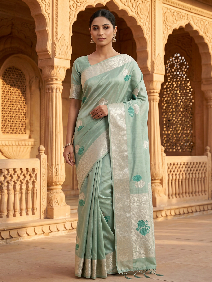 Pastel Green Banarasi Silk Saree with Zari
