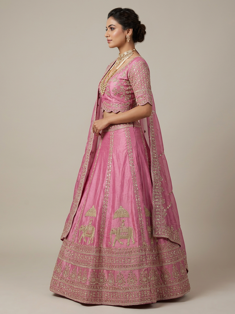 Bridal Lehnga - Anas - 1412 — Model — left side view
