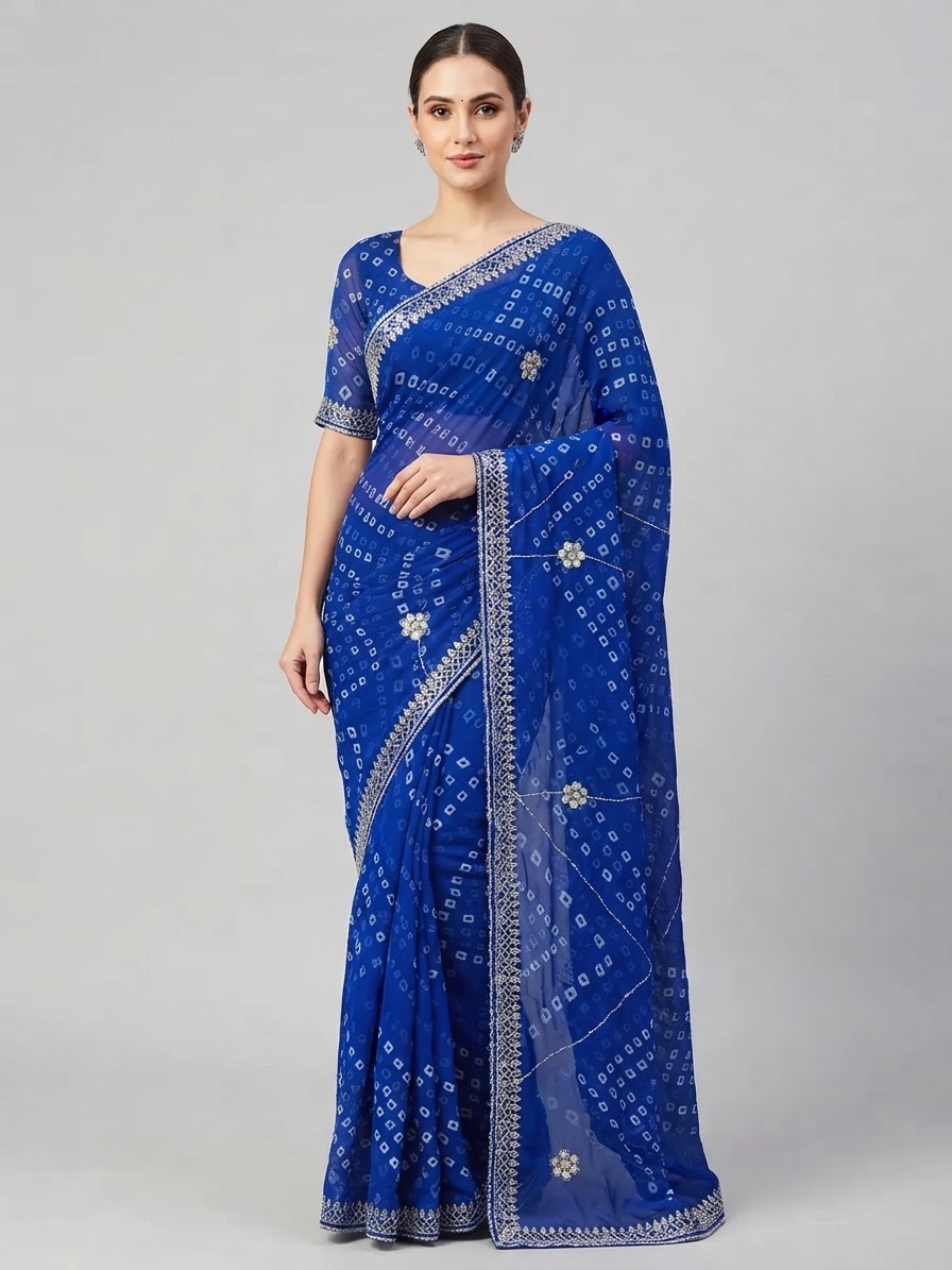 Bandhani Saree — Model — front view