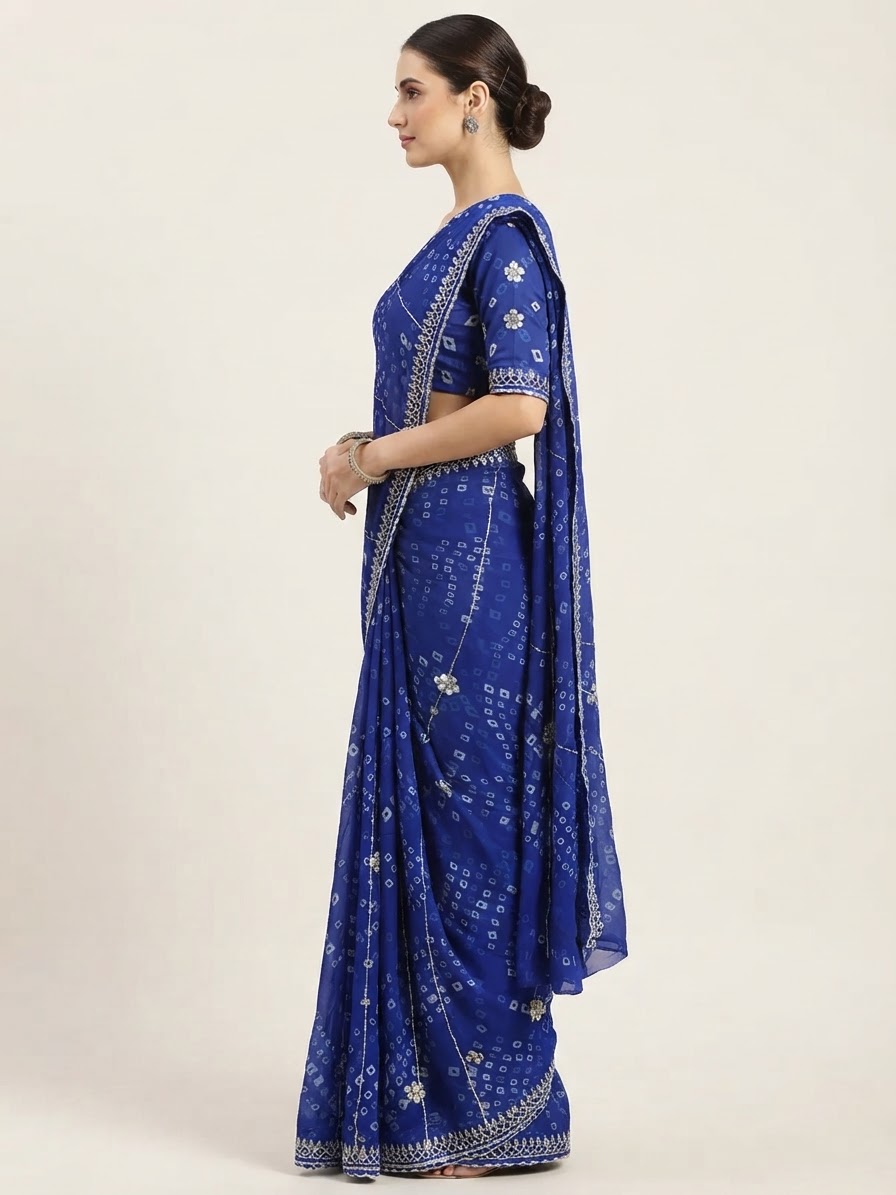 Bandhani Saree — Model — left side view