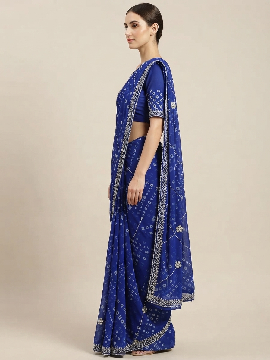 Bandhani Saree — Model — right side view