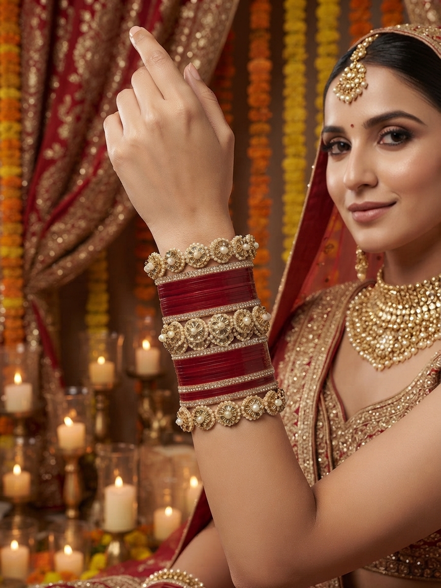 Traditional Red Lakh Chura Bangle Set