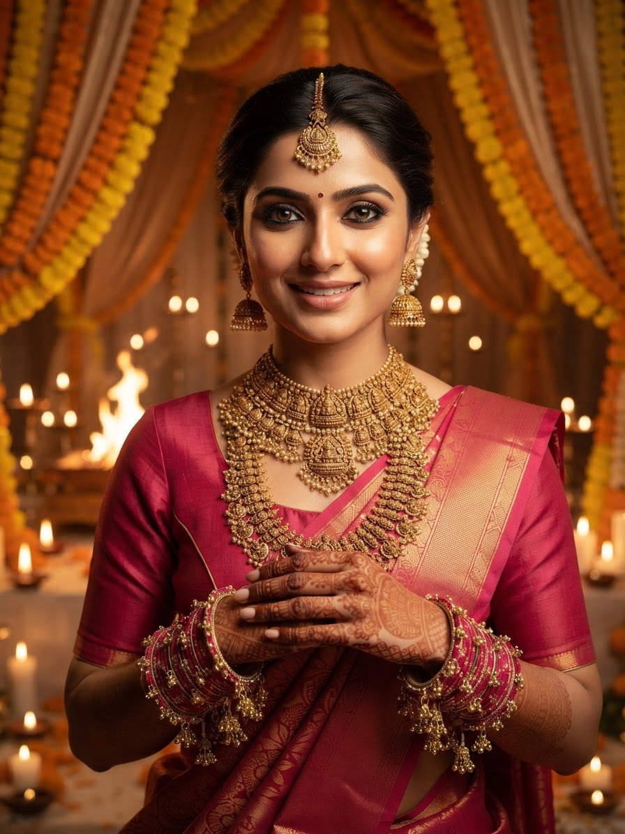 Rani Pink Stone and Pearl Embellished Bangle Set