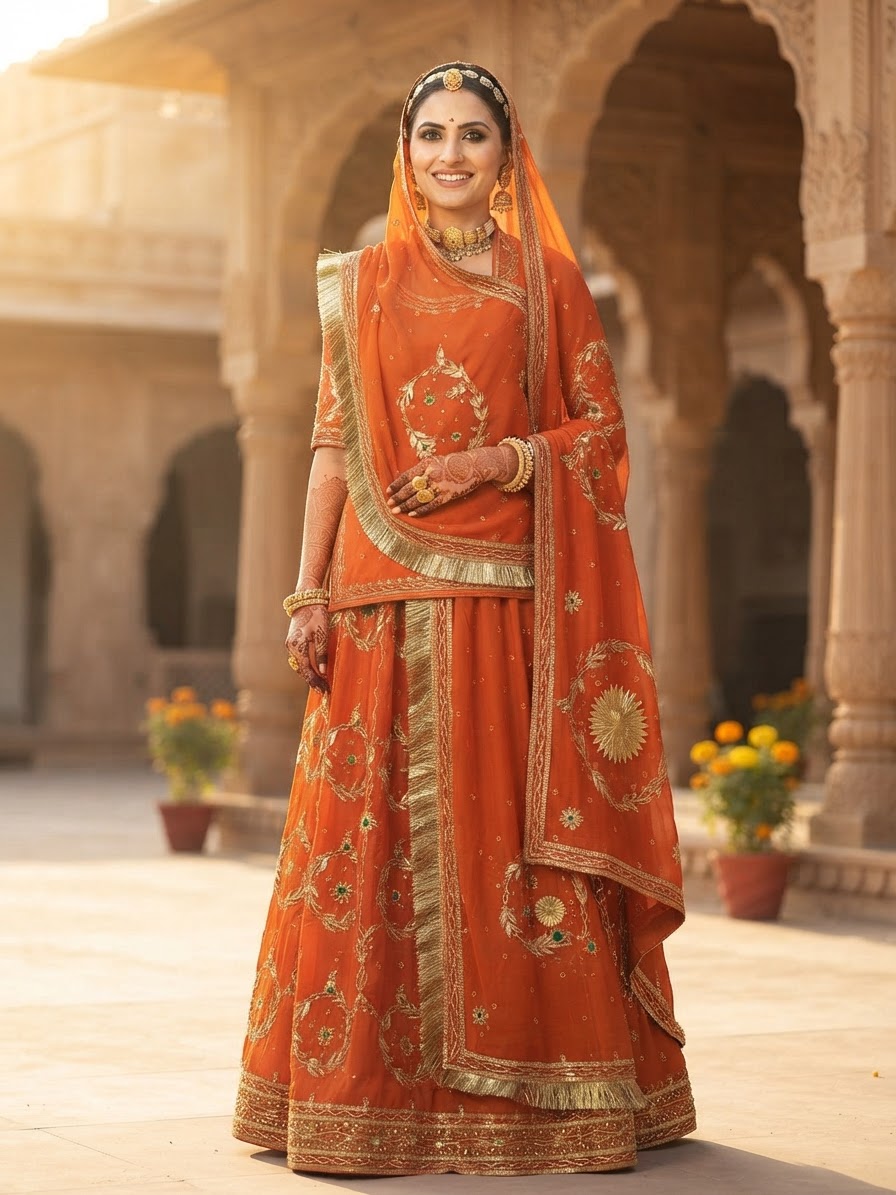 Orange Rajputi Poshak with Gota Patti and Aari Work