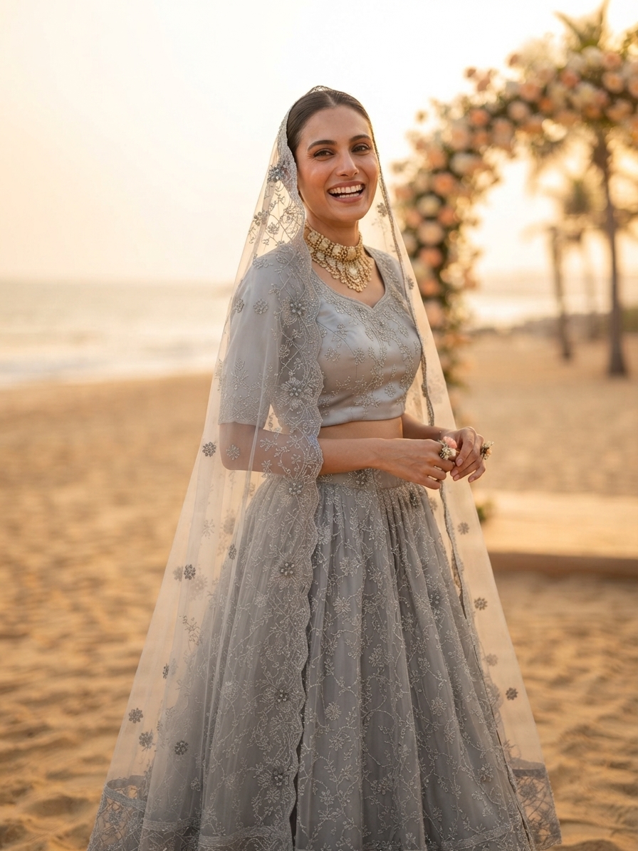 Grey Embroidered Designer Lehenga Set