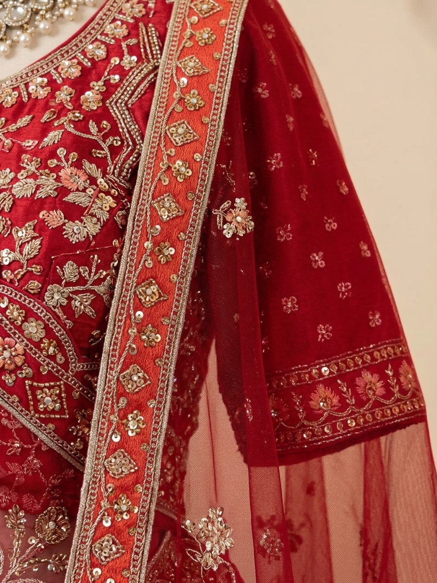 Bridal Lehnga — Macro — work close-up