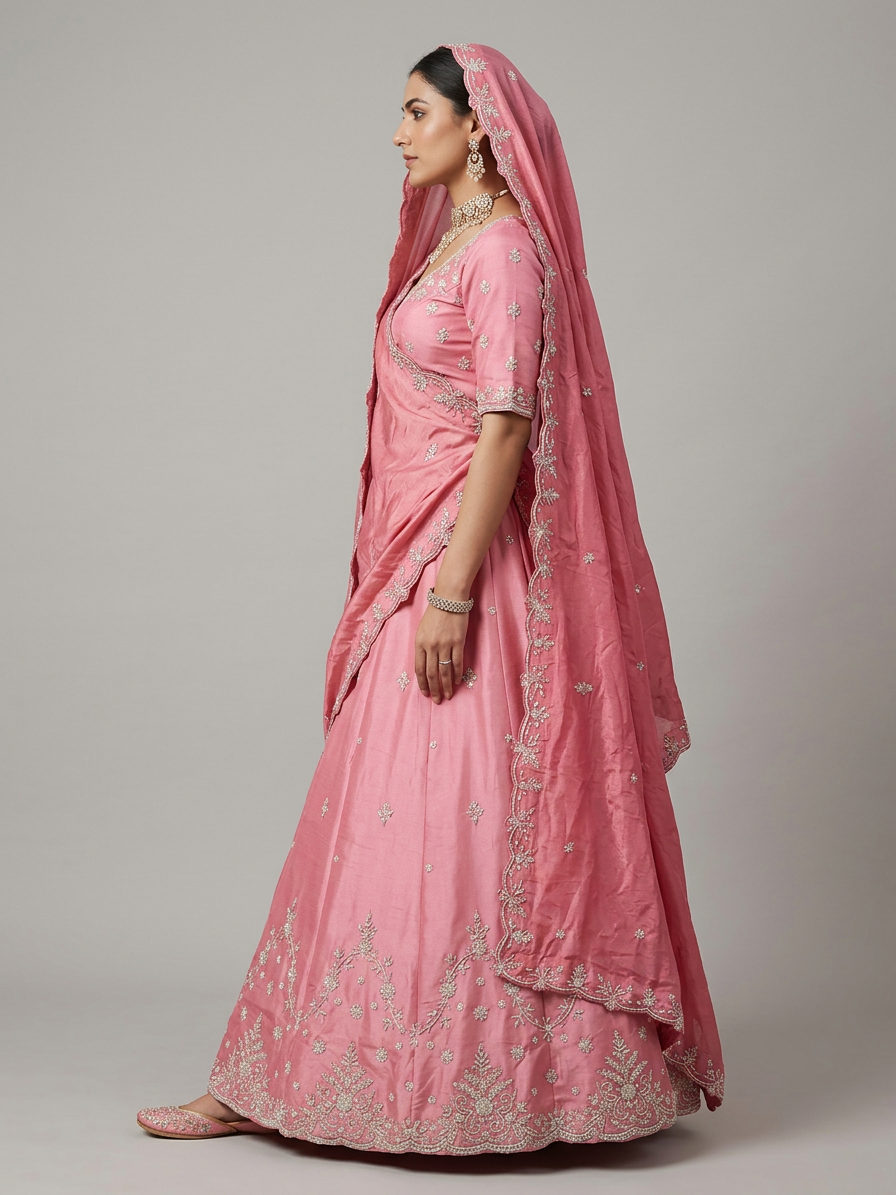 Bridal Lehnga - Anas - 1422 — Model — left side view