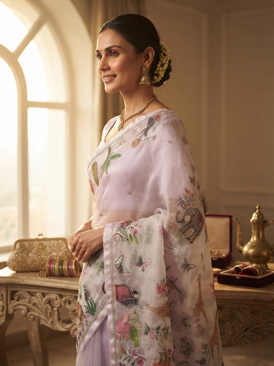 Lavender Organza Saree with Beadwork