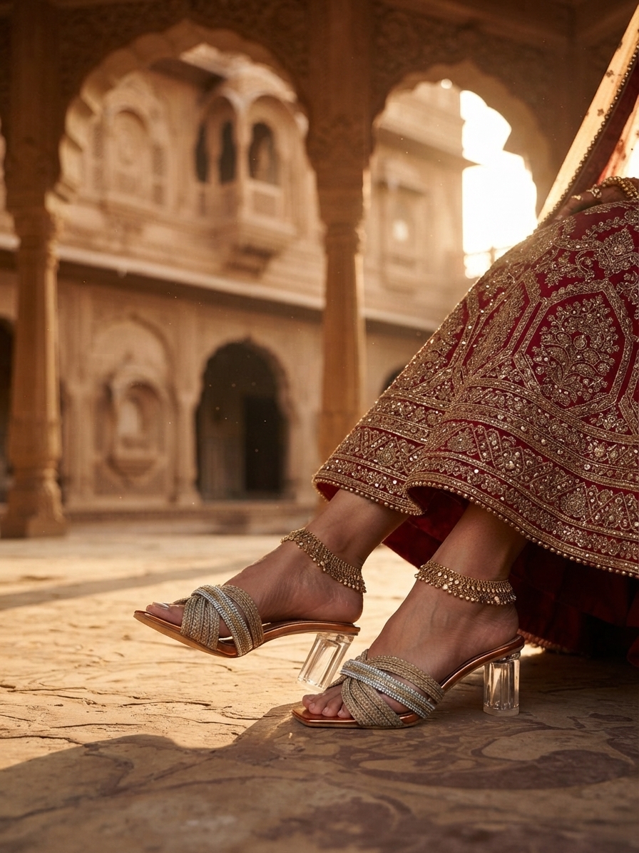 Sandal — Indian bride wearing it · Palace courtyard