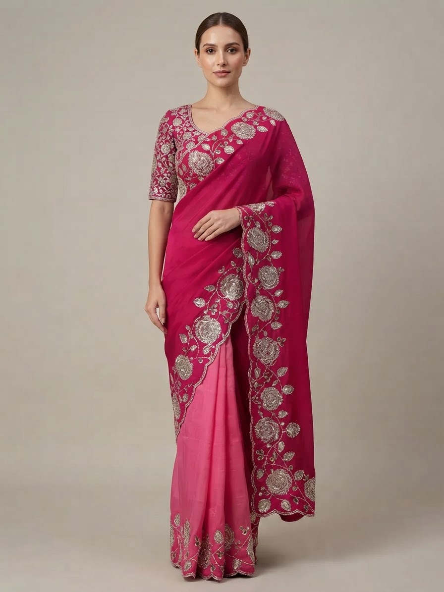 Bandhani Saree — Model — front view