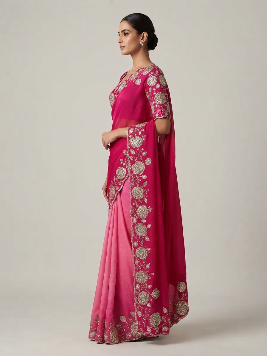 Bandhani Saree — Model — left side view