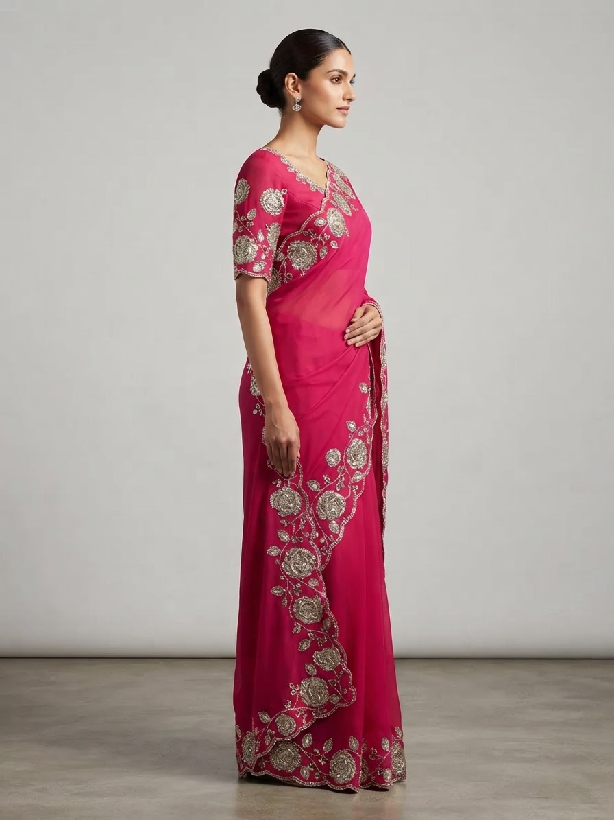 Bandhani Saree — Model — right side view