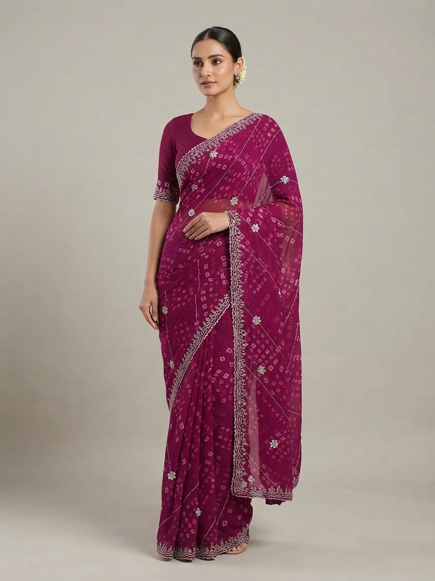 Bandhani Saree — Model — front view