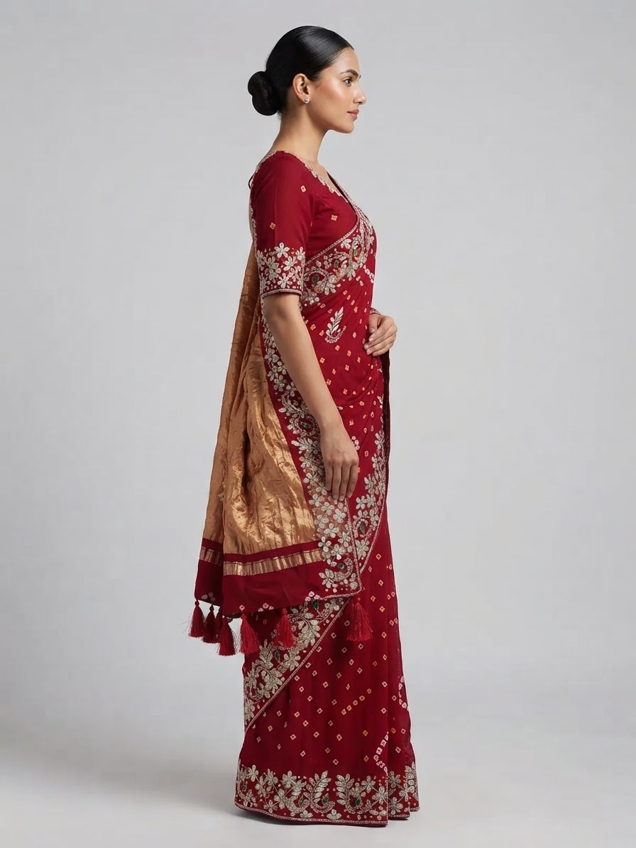 Bandhani Saree — Model — right side view