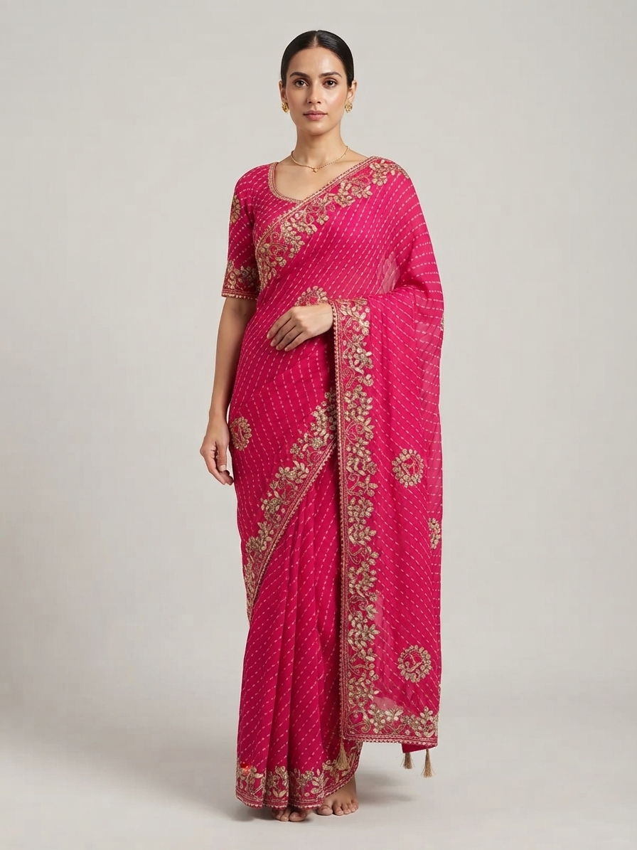 Bandhani Saree — Model — front view