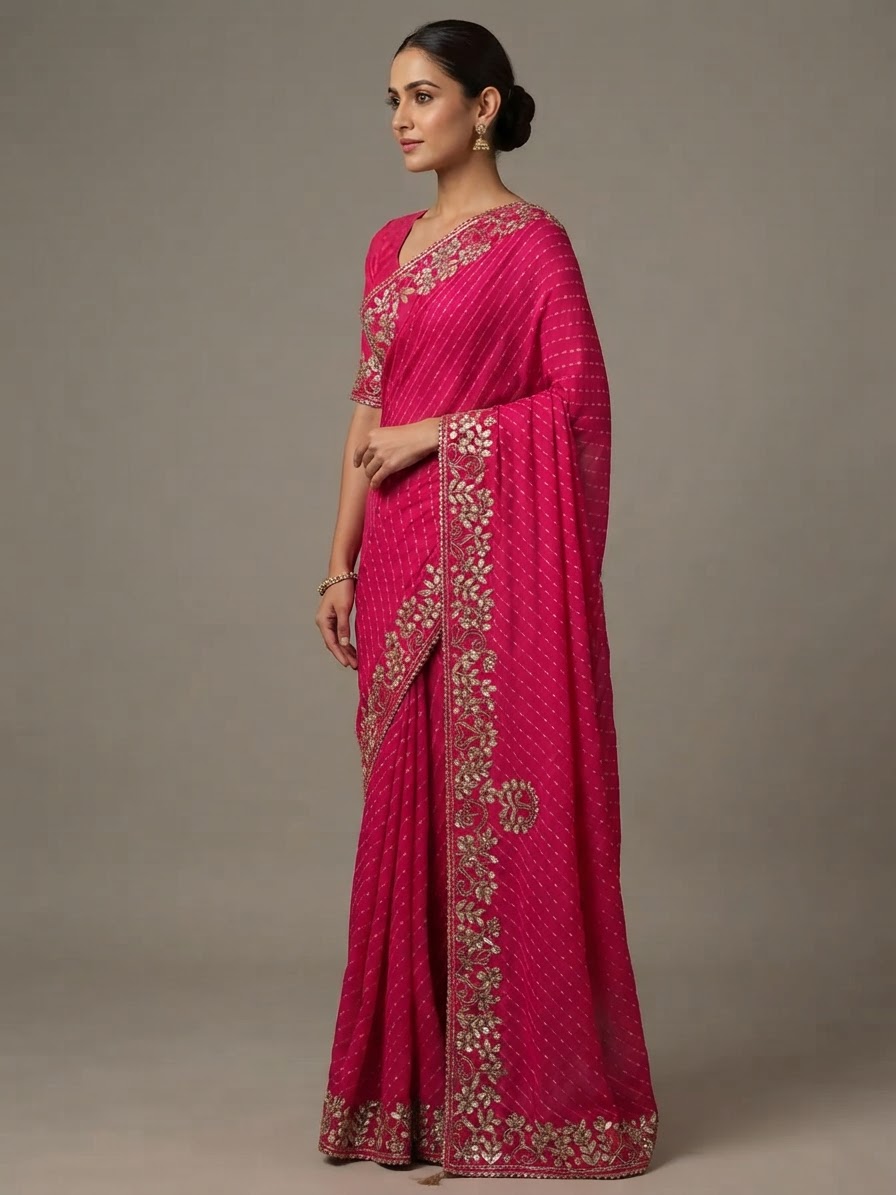 Bandhani Saree — Model — right side view