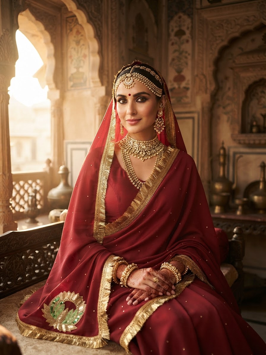 Maroon Pashmina Shawl with Gold Embellishments